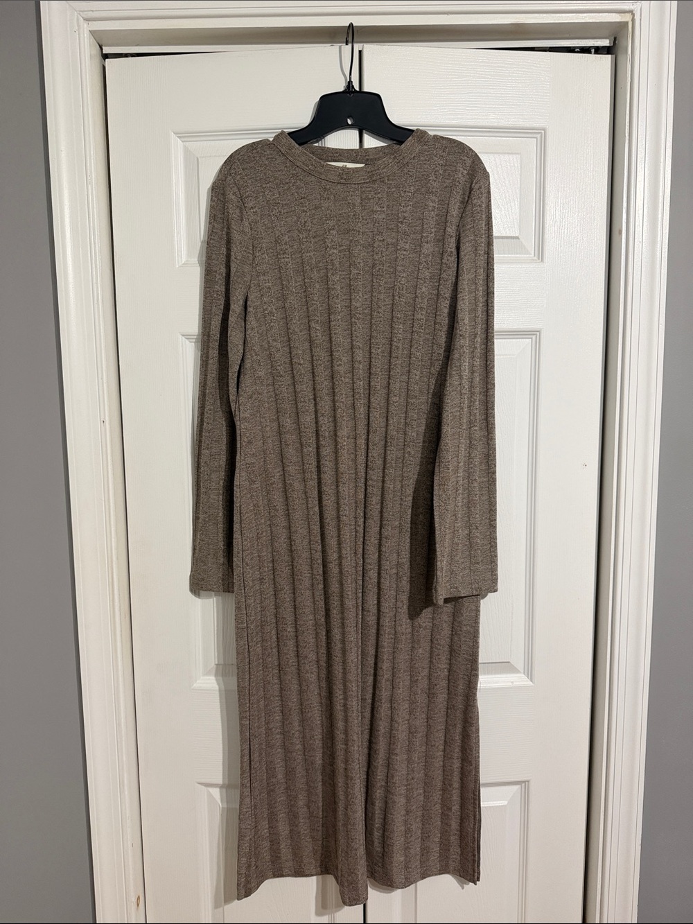 H&M Ribbed Long Sleeve Midi Dress - Taupe